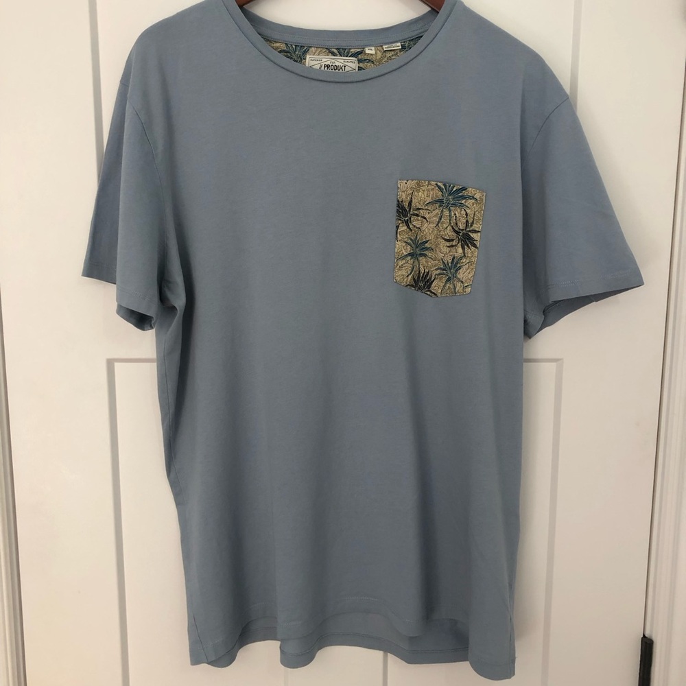 Produkt Light Blue T-Shirt Mens XL Palm Print Pocket Cotton Casual Minimalist